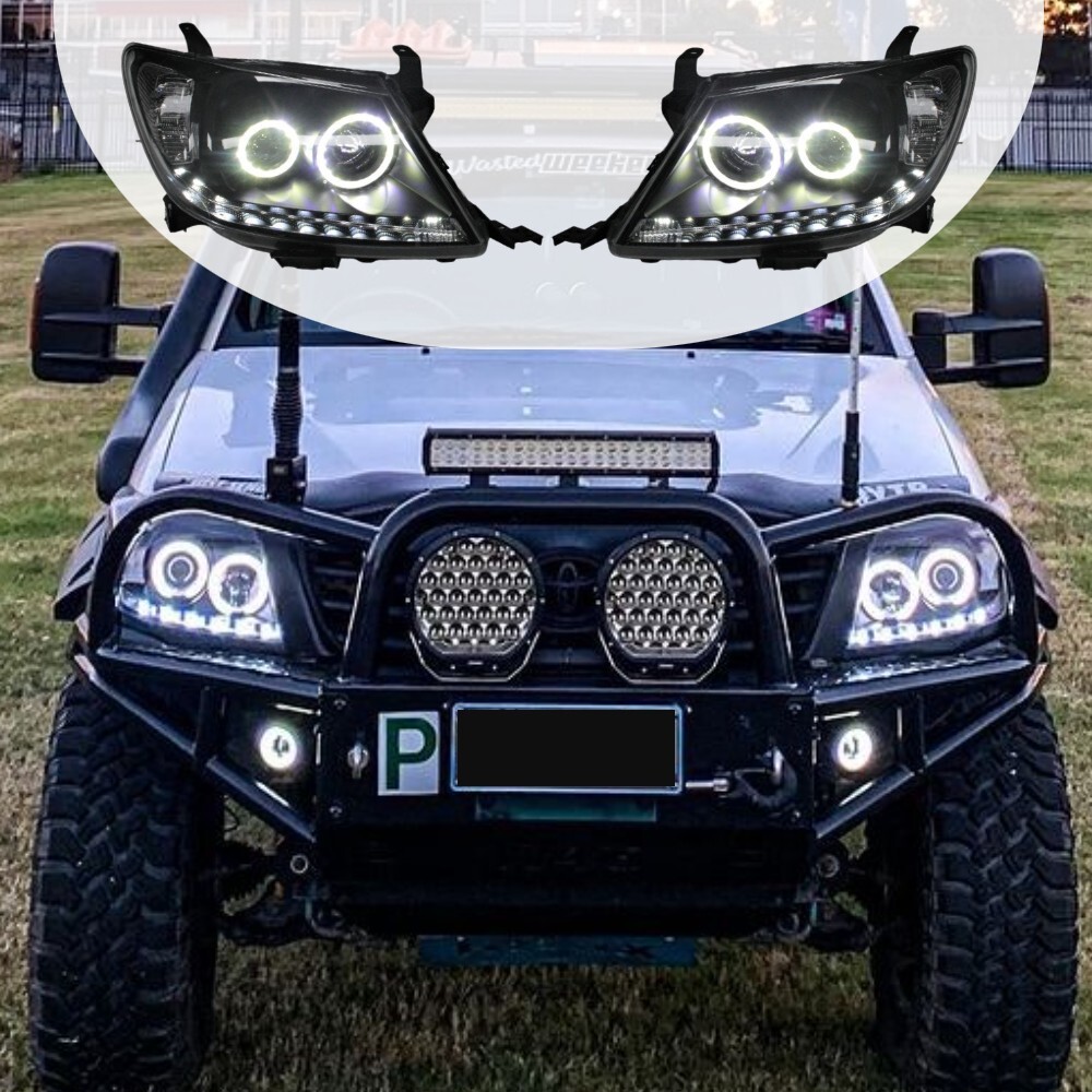 Angel Eye LED DRL Head Lights Lamp Suits Toyota Hilux 2005 - 2011 SR SR5 N70 Halo Ring Projector Headlights Pair Front