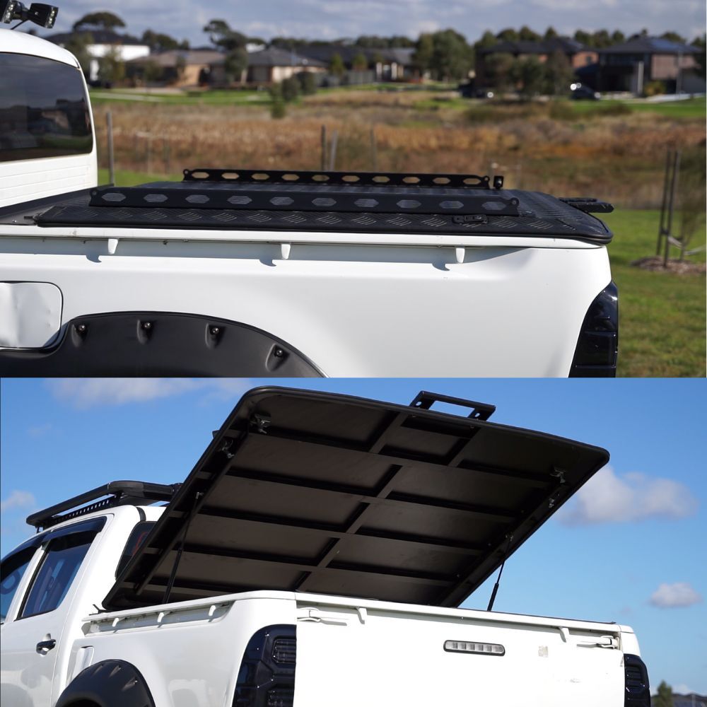 Lockable Aluminium Hard Tub Lid Fits Hilux Dual Cab 2005 - 2023 Side Rail Tonneau Cover Gas Strut Lift