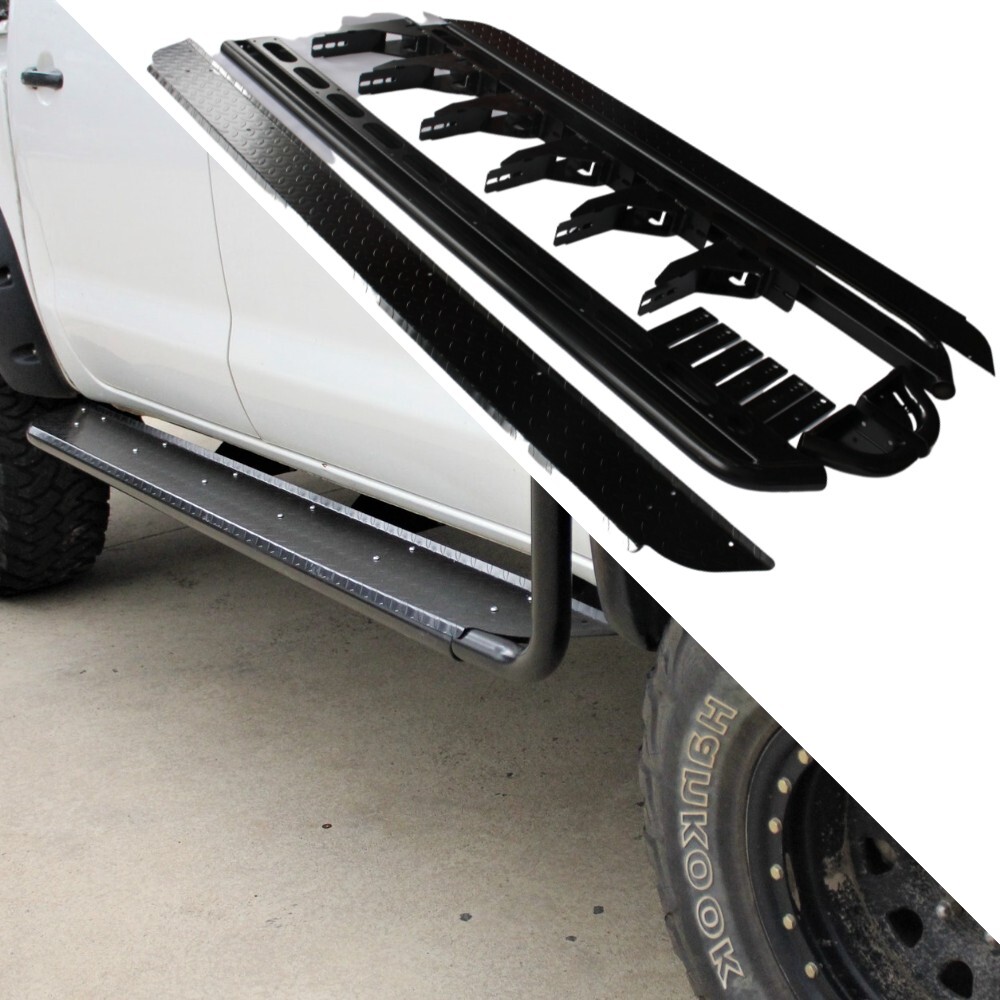 Heavy Duty Cobra 4x4 Rock Sliders + Brush bar Fits Toyota Hilux 2005 - 2023 N70 N80 Side Steps Black Steel