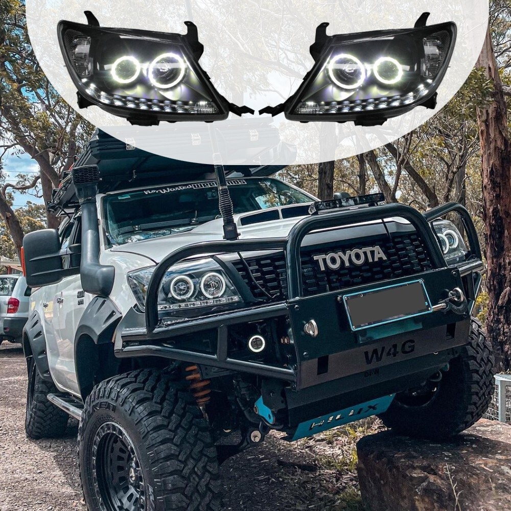 Angel Eye LED DRL Head Lights Lamp Suits Toyota Hilux 2012 - 2015 SR SR5 Halo Ring Projector Headlights Pair Front