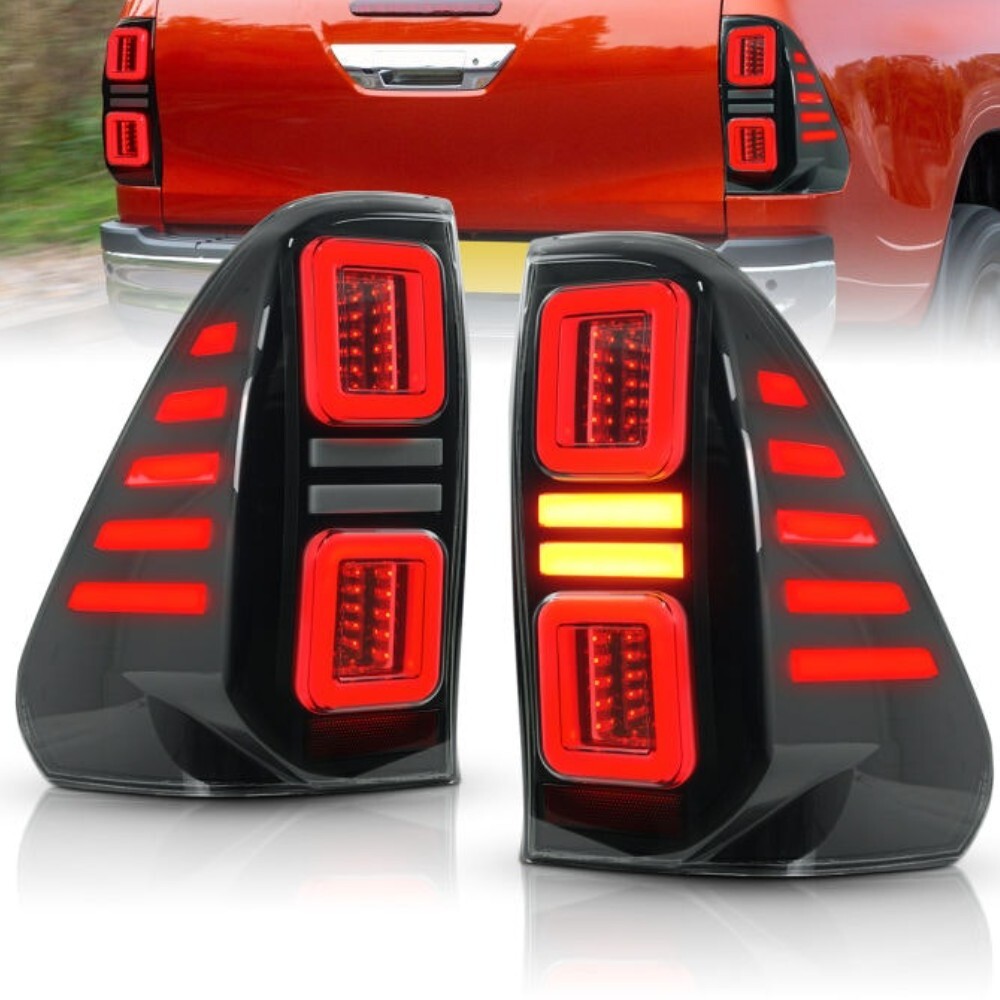 Sequential Smoked Black LED Style Tail Lights Lamp Suits Toyota Hilux 2015 - 2023 Taillights Pair