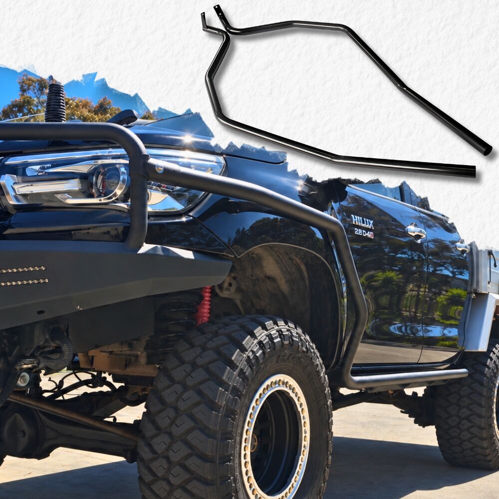 Cobra 4x4 Brush Scrub Bar Side Rails for Angled Rock Slider fits Hilux N80 Dual Cab 2015 Onwards Bull bars Powder Coated Steel