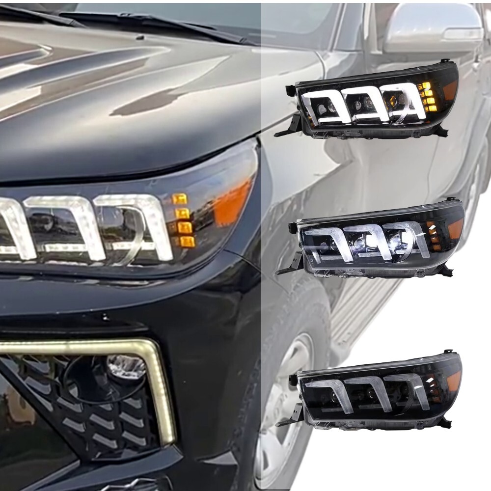 Sequential Savage Head Lights DRL LED V3 Lamp Suits Toyota Hilux 2015 - 2019 SR SR5 Projector Headlights Pair Front