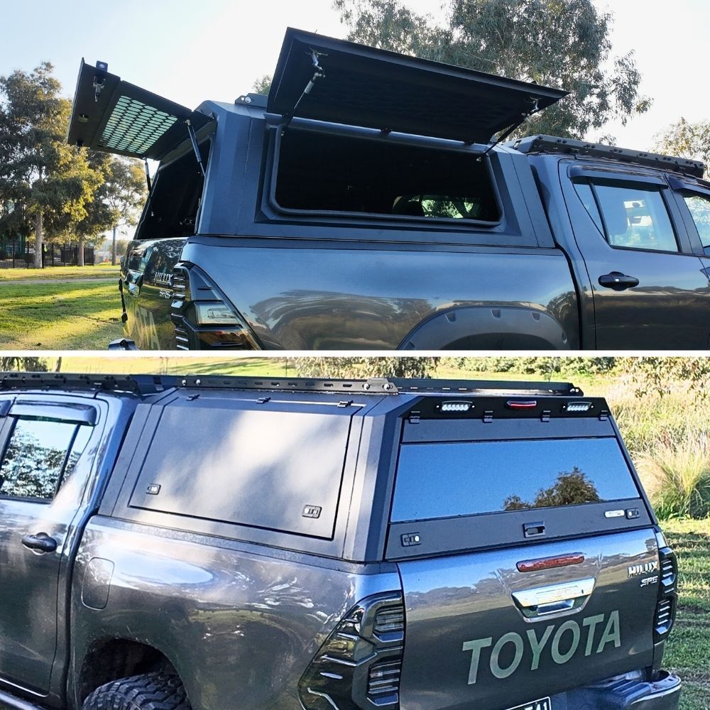 Cobra 4x4 Gen 3 Aluminium UTE Tub Canopy fits Toyota Hilux SR / Workmate 2015 Onwards Tradie Black Aluminum Heavy Duty