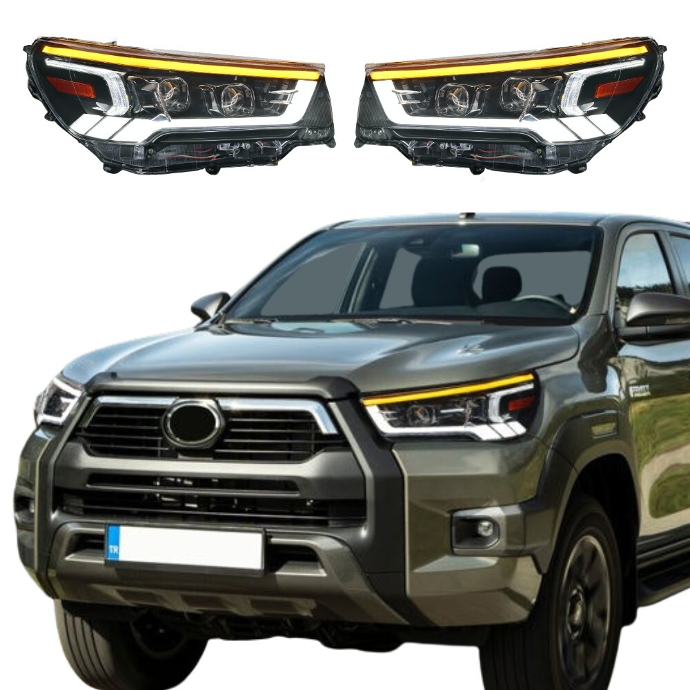 Sequential LED Head Lights Suits Toyota Hilux 2021 Onward Headlights DRL Lamp Pair Front V2