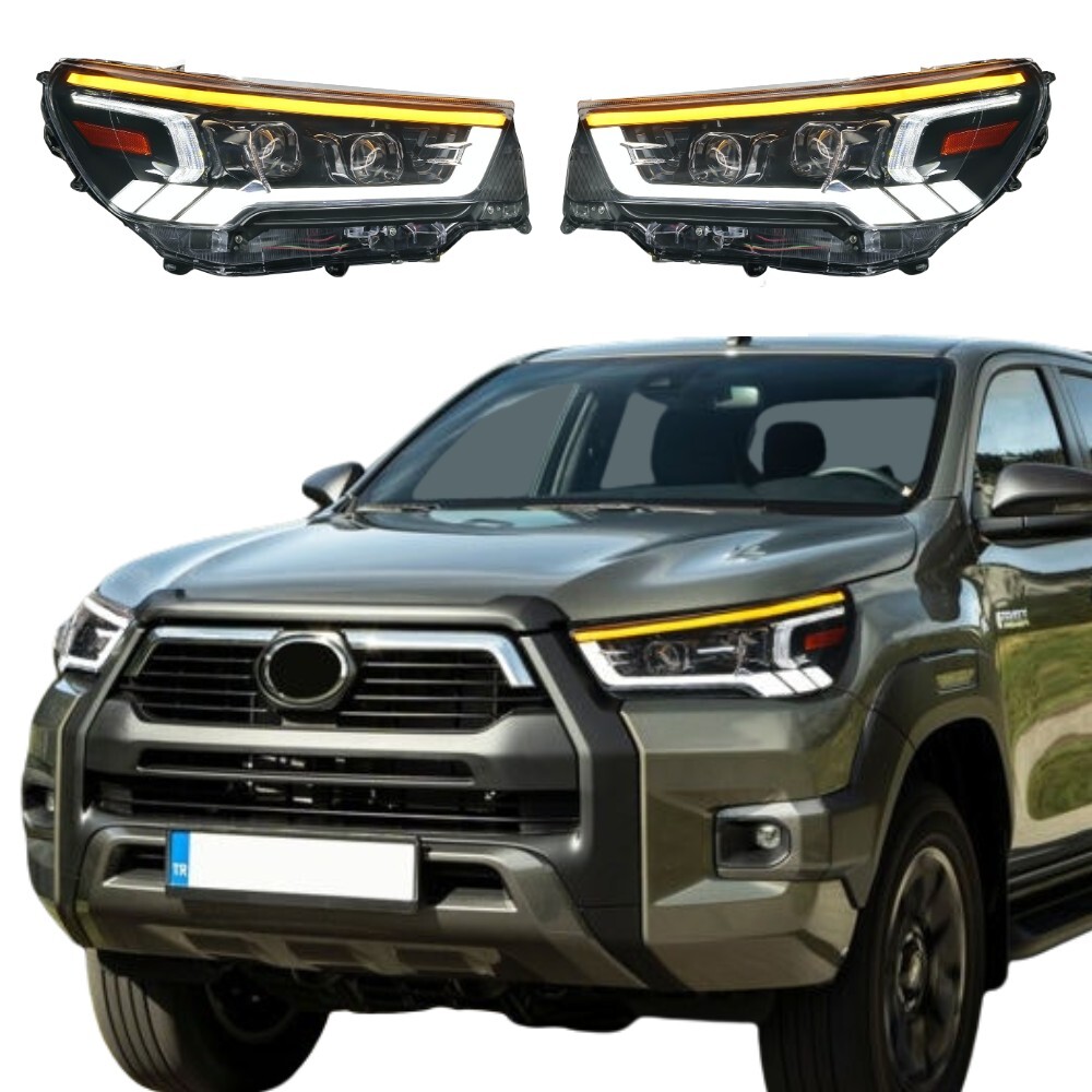 Sequential LED Head Lights Suits Toyota Hilux 2021 Onward SR Headlights DRL Lamp Pair Front V2