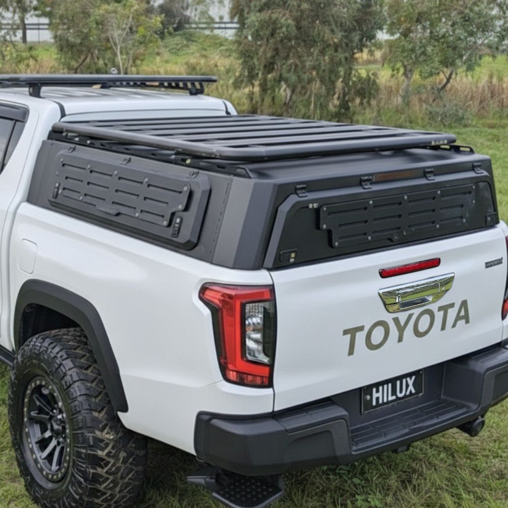 Short Heavy Duty Galvanised Steel Canopy fits Toyota Hilux 2026 Onwards Dual Cab Tradie Black Low Rider Profile for Roof Rop Tents