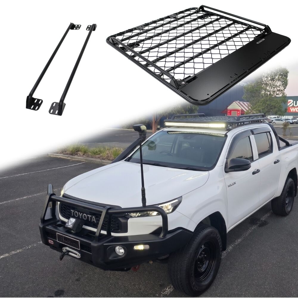 Aluminium Flat Mesh Roof Rack With Removeable Side Rails Suits Hilux 2026 Onwards N90 Platform Brackets Black Powder Coated