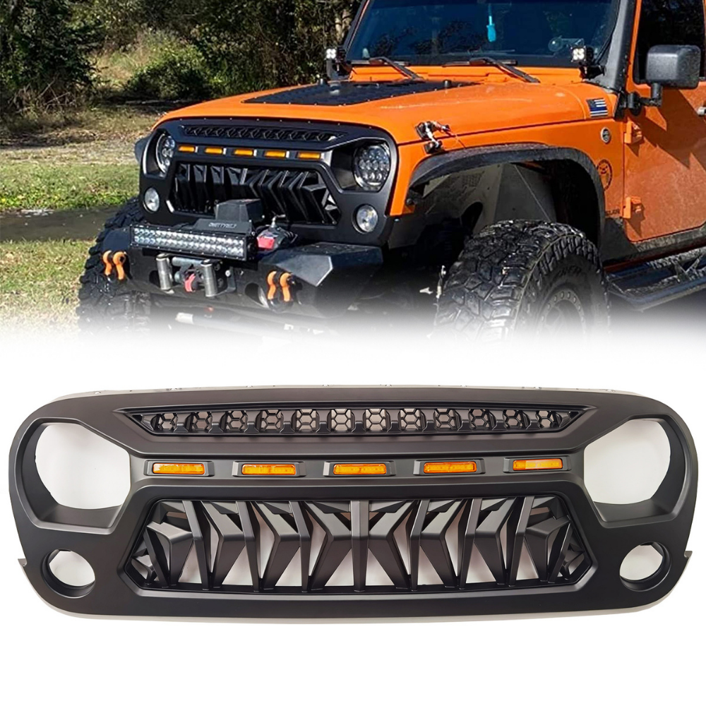 Front Matte Black Monster Grill With LED Suits Jeep Wrangler JK Grille V2