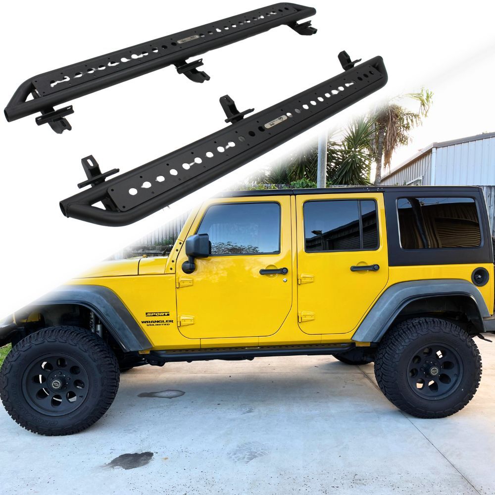 Heavy Duty Side Steps Boards Cobra 4x4 Fits JEEP Wrangler JK 4 Door Sliders Black Steel Rock