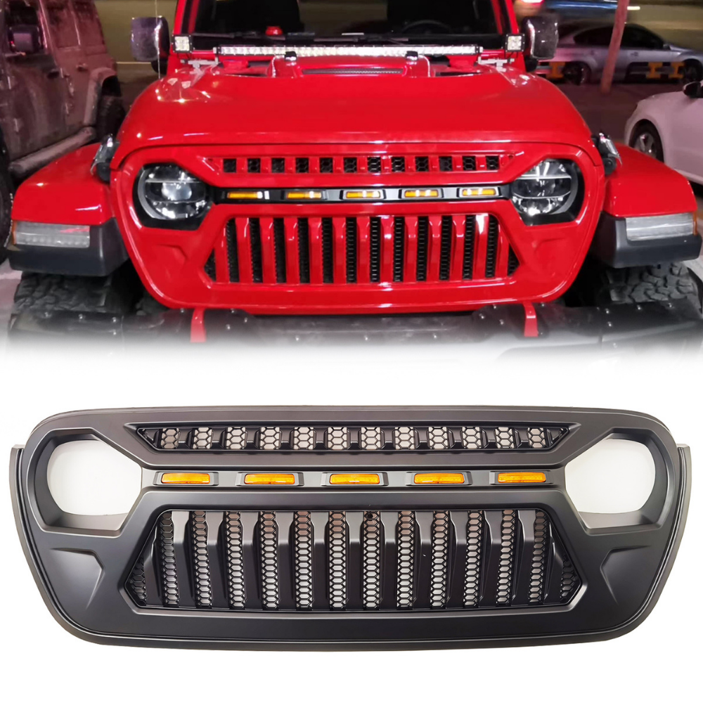 Front Matte Black Angry Bird Grill with LED Suits Jeep Wrangler JL JT Gladiator Grille