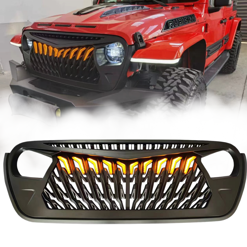 Front Matte Black Monster Grill with LED Suits Jeep Wrangler JL JT Gladiator Grille