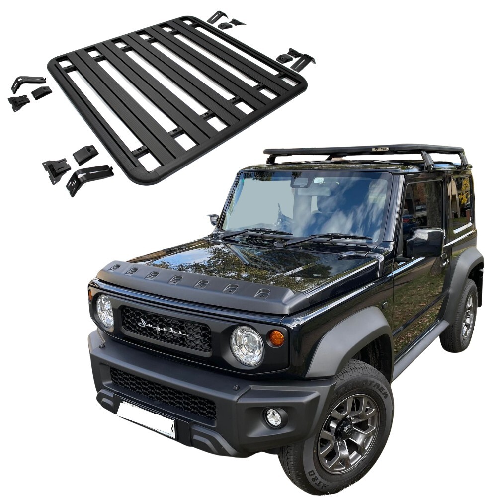 Aluminium Flat Roof Rack Cage Fits Suzuki Jimny 135cm x 125cm Rain Gutter Mounts GJ Series Tradie 2018 onwards