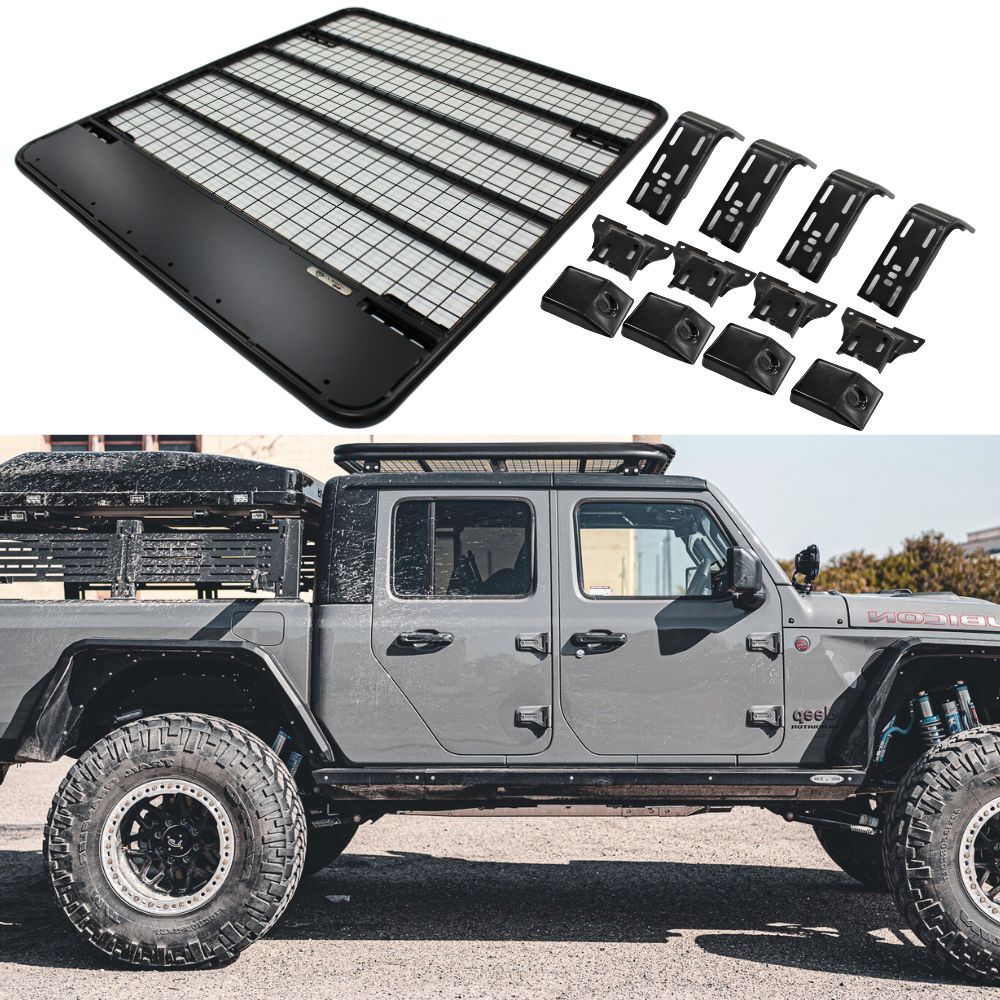 Flat Steel Roof Rack Suits Jeep Wrangler JT Gladiator 135 x 150CM Black Powder Coated