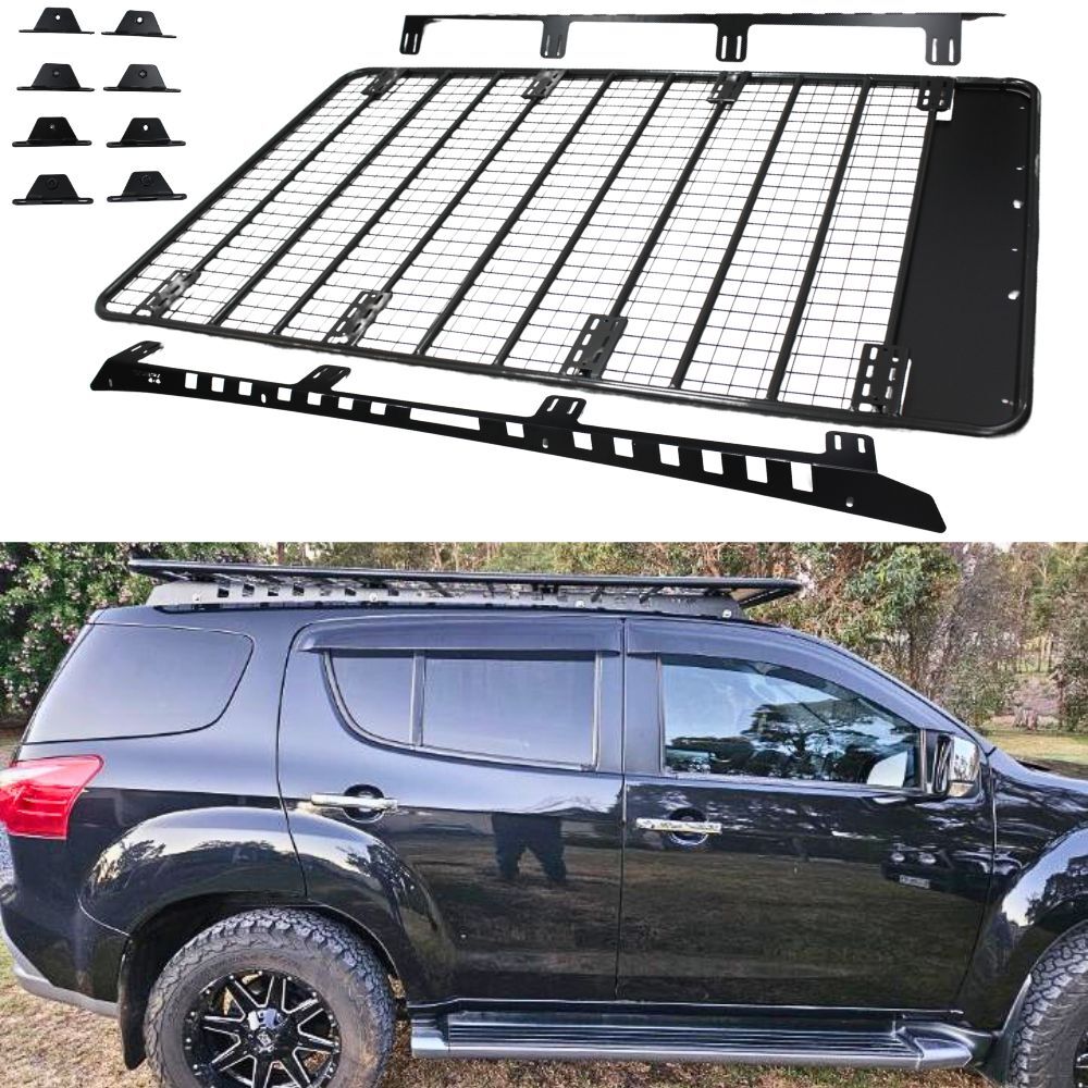 Steel Flat Roof Rack Platform fits Isuzu Mu-x Mux 220cm x 125cm Brackets Black Powder Coated 2013 - 2021