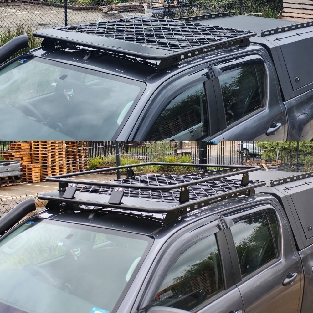 Steel Flat Rack With Cage Extension Suits Nissan Navara NP300 2015 onwards 135x125CM Black Powder Coated Brackets 