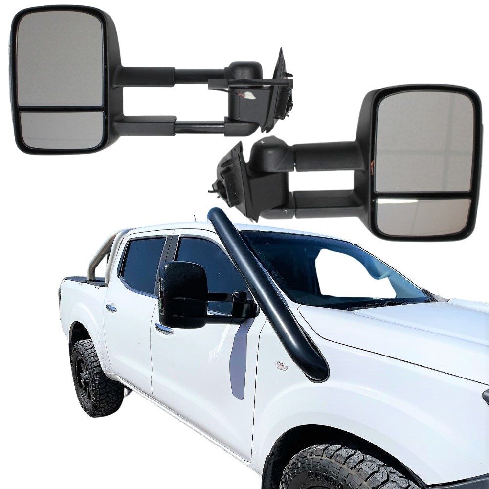 Extendable Towing Mirrors suit Nissan Navara NP300 2015 Onwards Black Electric LED Indicators Caravan Trailer D23