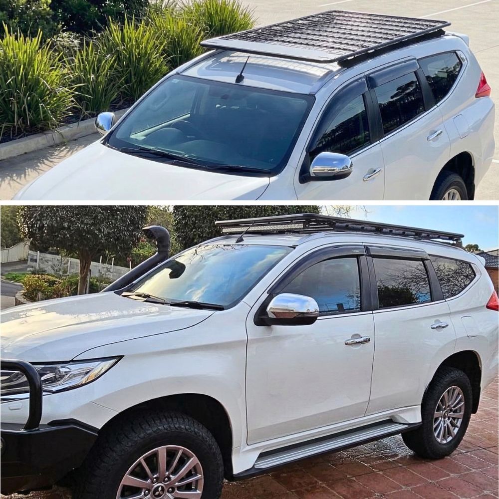 Steel Flat Roof Rack Platform Fits Mitsubishi Pajero Sports 2016 Onwards 200 x 115 cm Brackets Black Powder Coated