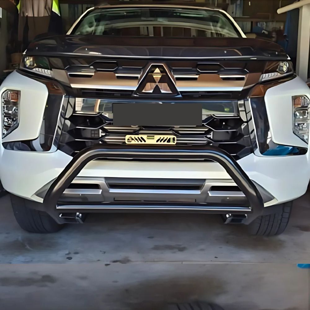 OEM Style Black Stainless Steel Nudge Bar suits Mitsubishi Pajero Sports 2019 - 2023 Bull Front Bumper Guard