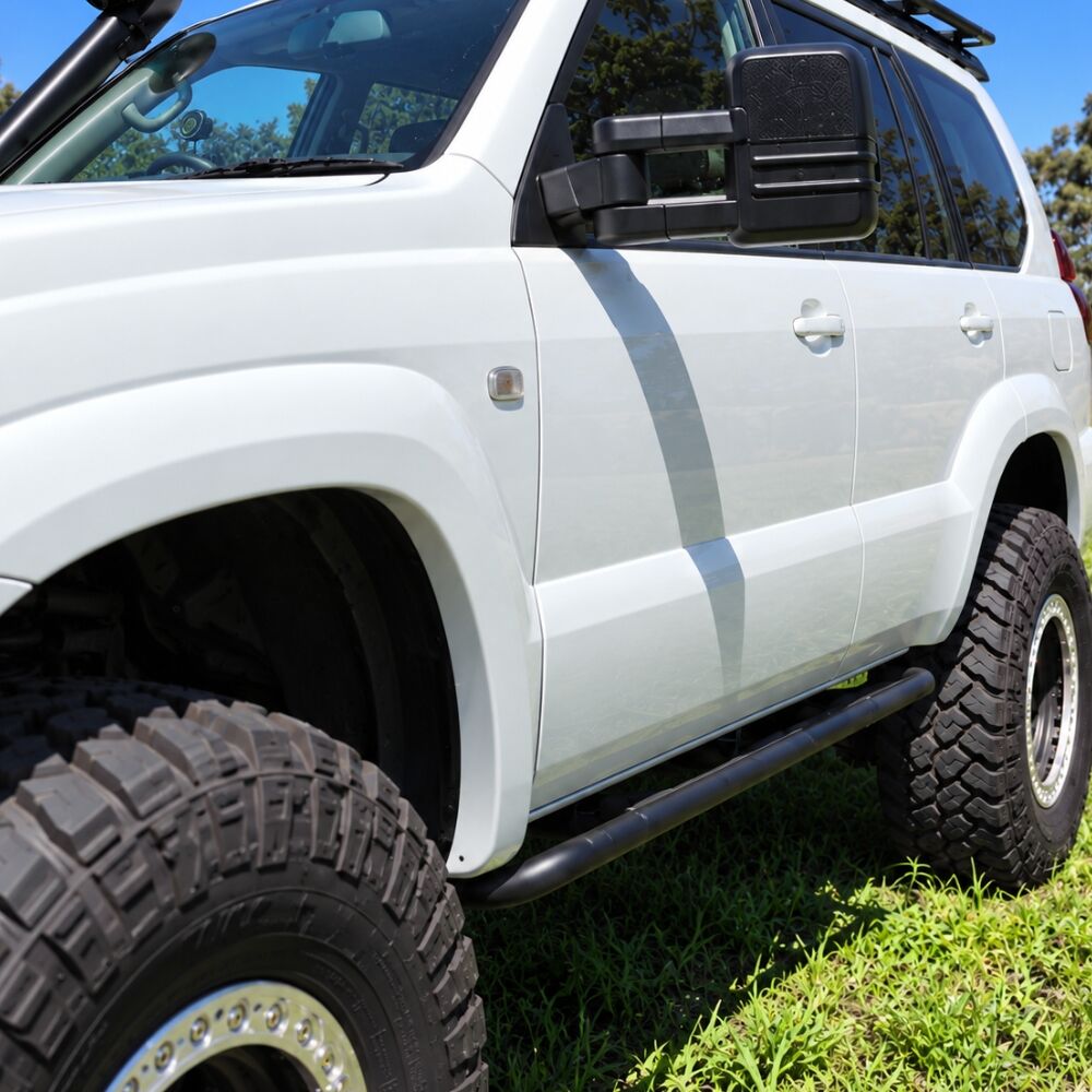 Cobra 4x4 Heavy Duty Angled Rock Sliders Fits Landcruiser Prado 120 Series Side Steps Black Steel