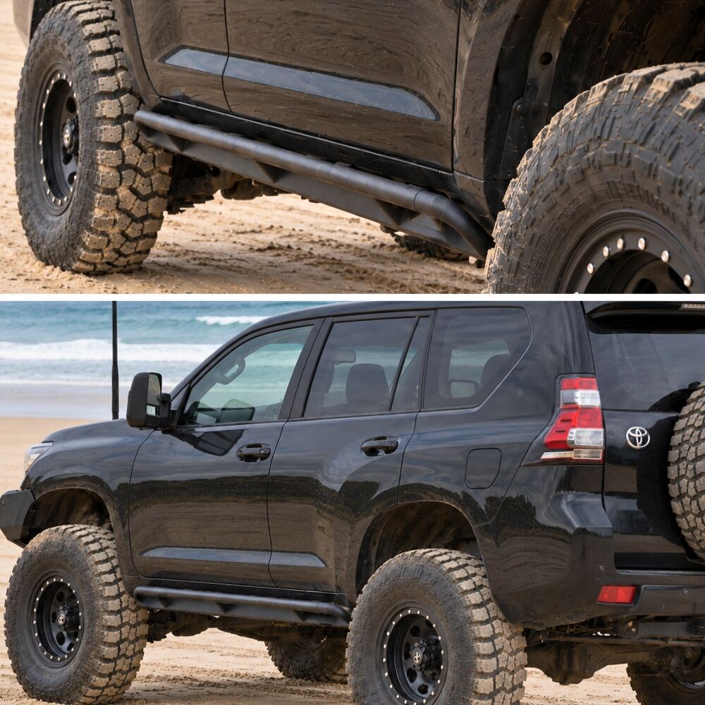 Cobra 4x4 Heavy Duty Angled Rock Sliders Fits Landcruiser Prado 150 Series Side Steps Black Steel