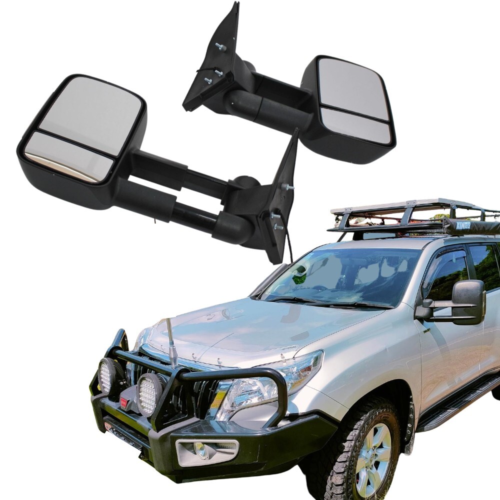 Extendable Towing Mirrors suit Landcruiser Prado 150 Series 2009 - 2021 Black Electric LED Indicators Caravan Trailer
