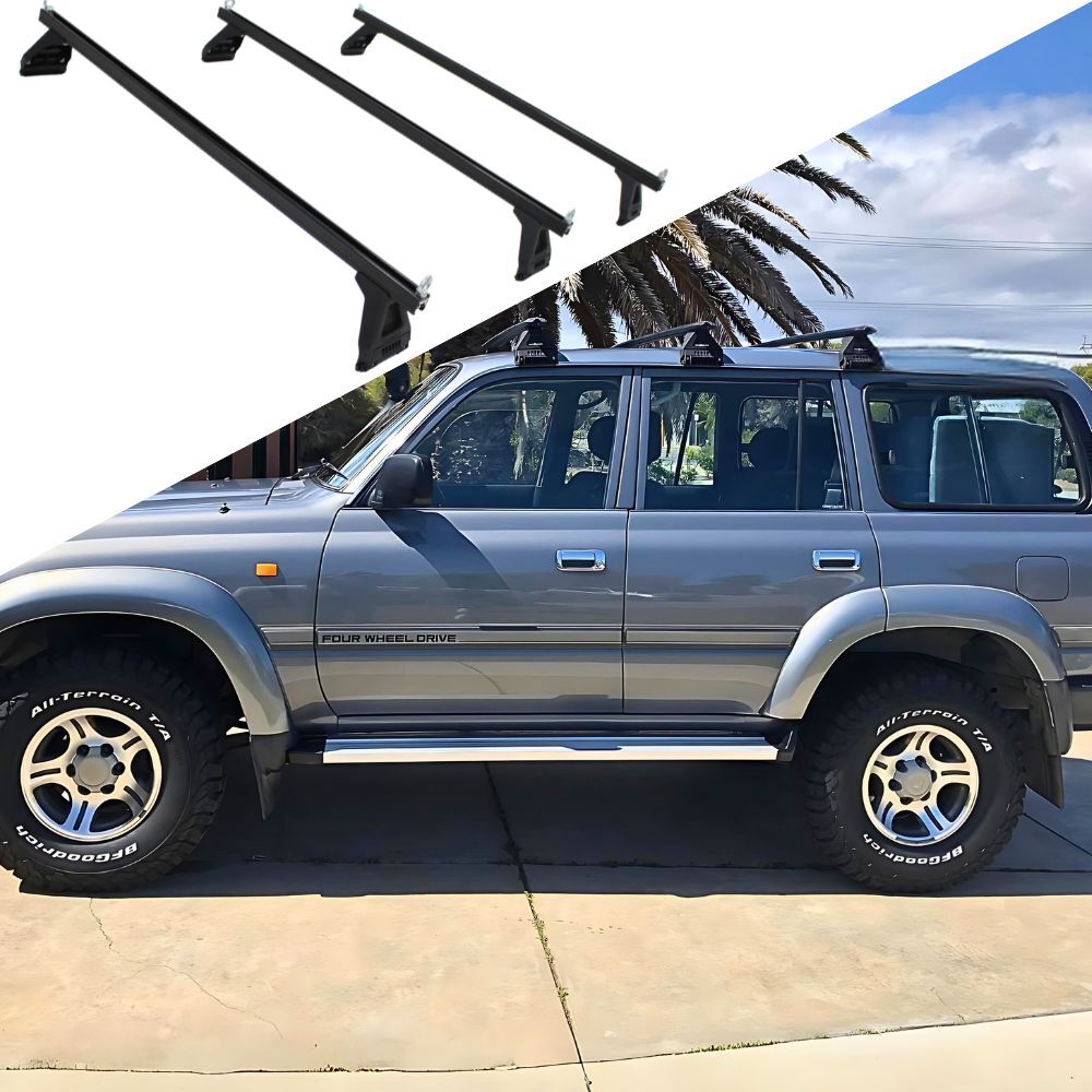 3 x Cross Bars Black Aluminium Roof Suits Landcruiser 80 76 79 Series Patrol GU Jeep JK JL Defender Jimny
