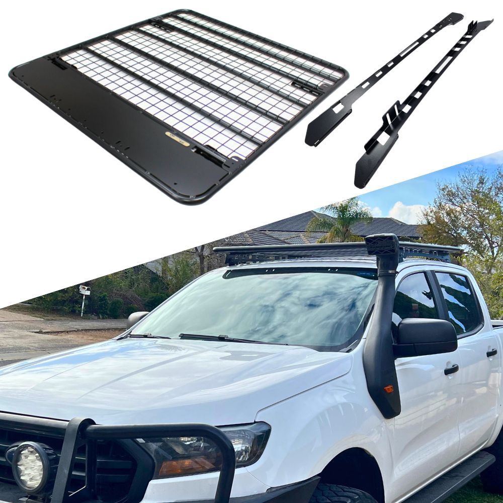 Flat Steel Roof Rack Suits Ranger PX1 PX2 PX3 2011 -  2021 Dual Cab 135CM Black Powder Coated 