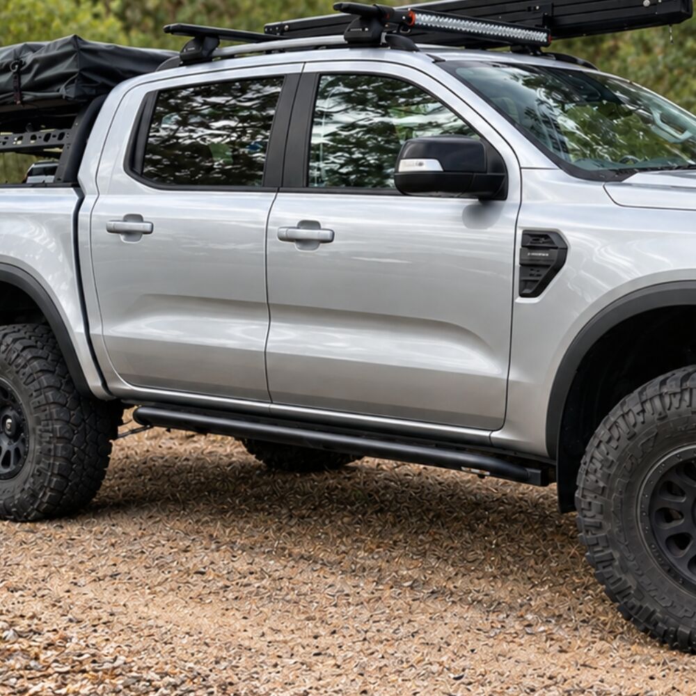 Cobra 4x4 Heavy Duty Angled Rock Sliders Fits Ford Ranger Next Gen 2022 Onwards Side Steps Black Steel