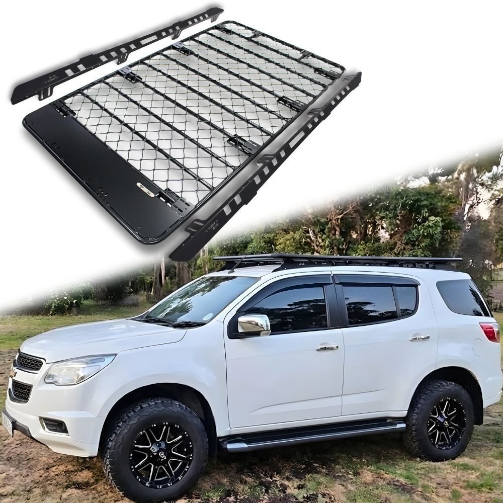 Aluminium Flat Mesh Roof Rack Platform Suits Holden Colorado 7 Trailblazer 2012 Onwards Brackets Black Powder Coated