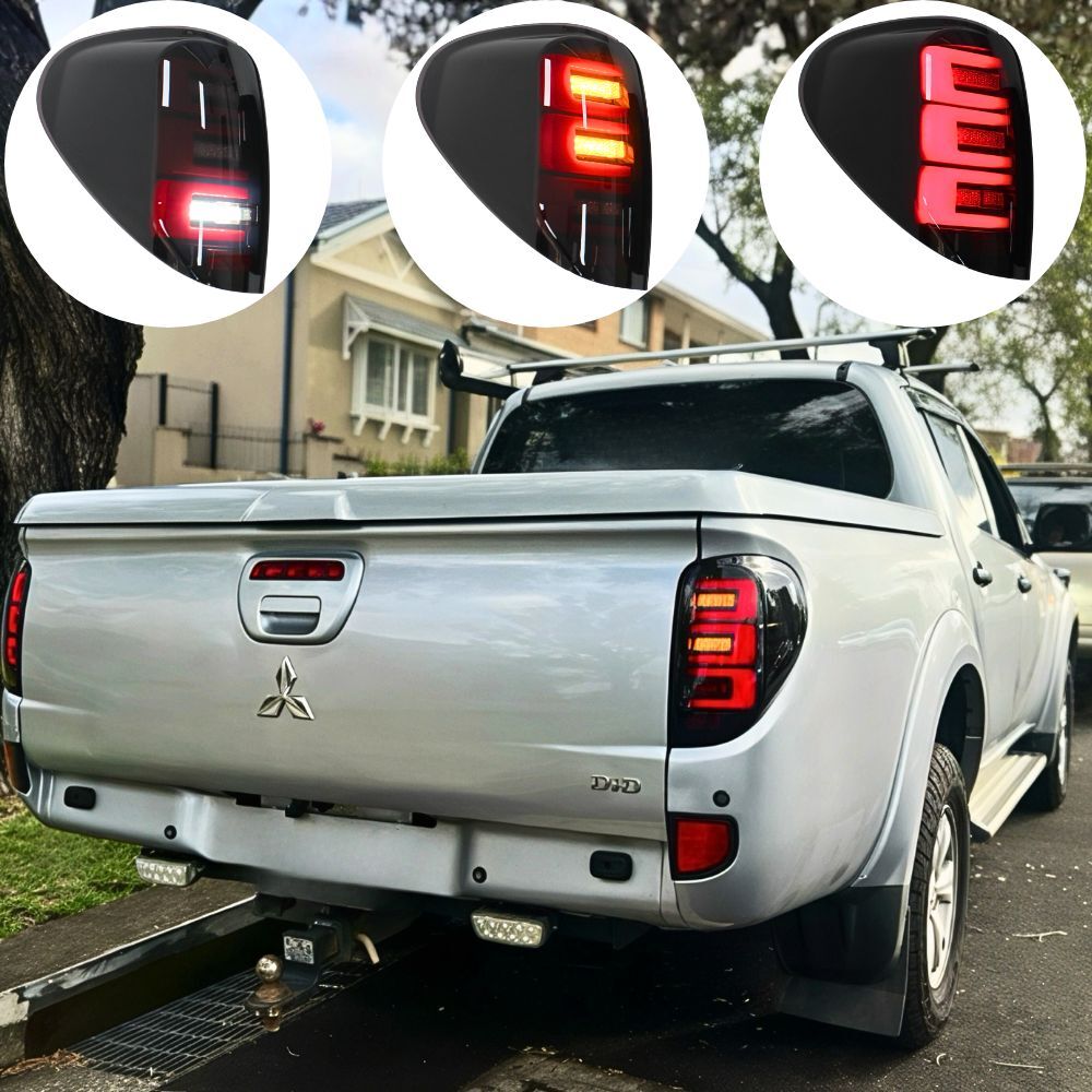 Smoked Black LED Tail Lights for Mitsubishi Triton MN ML 2006 - 2014 Taillights Pair