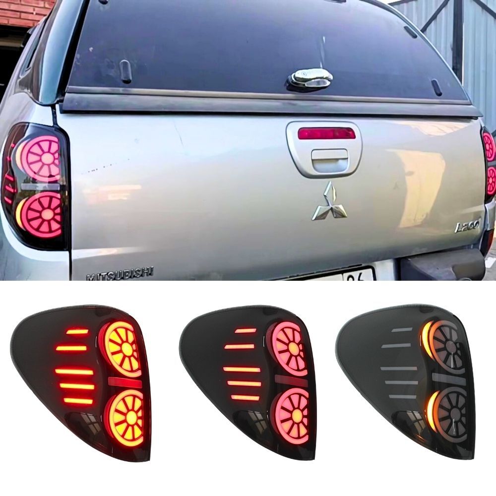 Smoked Black LED Tail Lights for Mitsubishi Triton MN ML 2006 - 2014 Taillights Pair V2 Rear Light