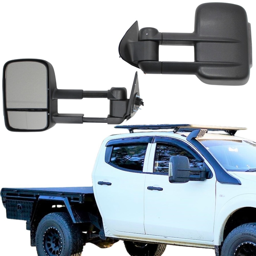Extendable Towing Mirrors suit Triton MN ML 2006 - 2015 Black Electric LED Indicators Caravan Trailer