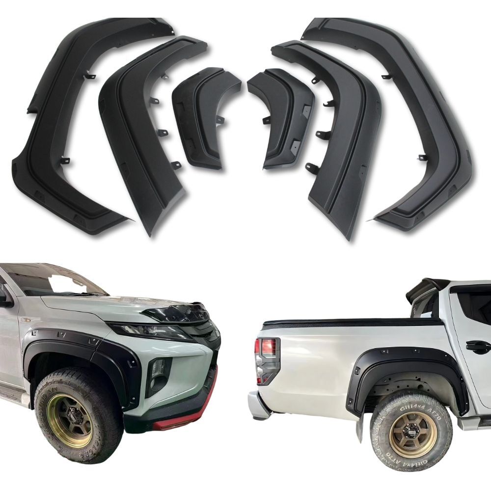 Monster Pocket Style Matte Black Fender Flares Suits Mitsubishi Triton MR 2019 - 2023 with Adhesive tape