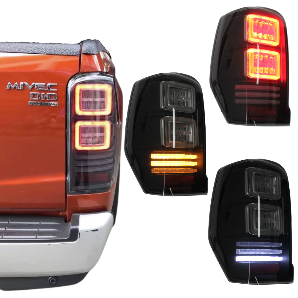Smoked Black Tail Lights LED V2 Sequential Indicator for Mitsubishi Triton MR 2018 Onwards Taillights Pair