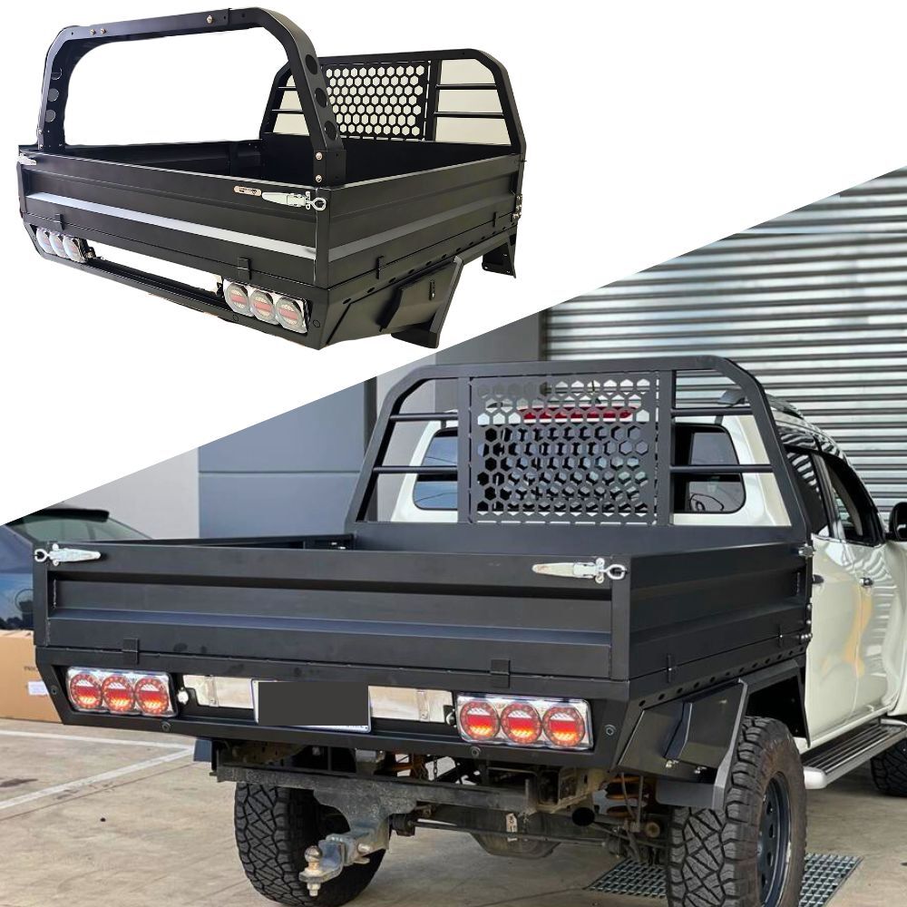 Steel UTE Tray universal suits Hilux Ranger Triton Navara Amarok Colorado Dmax Drawer Tool Boxes LED Tail light Tank Rack powder coated