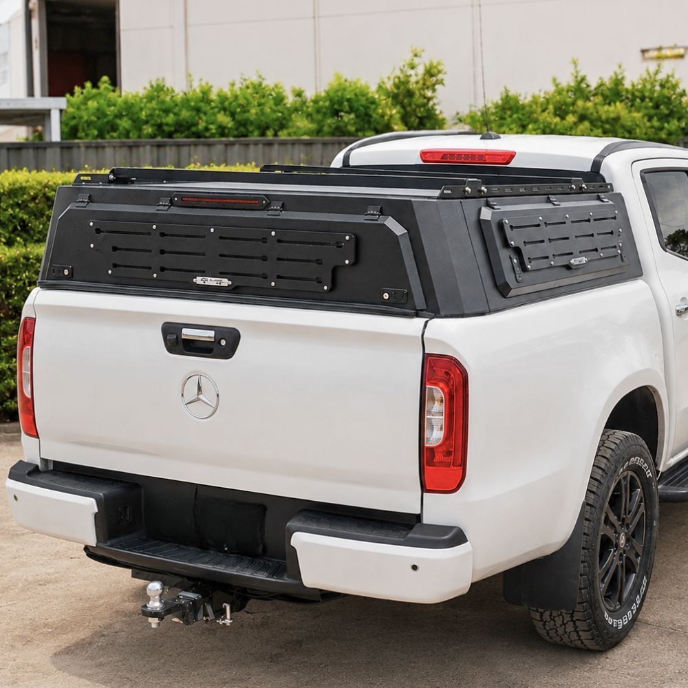 Short Heavy Duty Galvanised Steel Canopy fits Mercedes-Benz X-Class X350d Dual Cab Tradie Black Low Rider Profile for Roof Top Tents