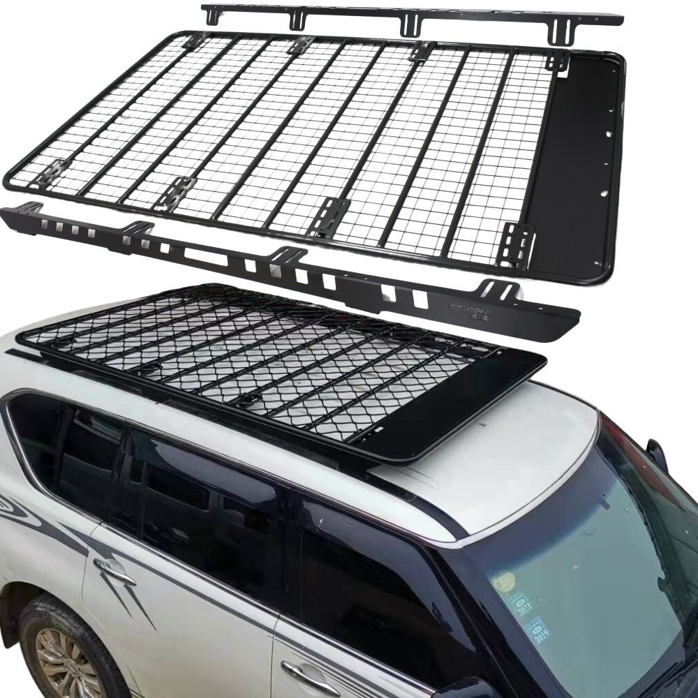 Steel Flat Roof Rack Platform fits Nissan Patrol Y62 220cm x 135cm Brackets Black Powder Coated