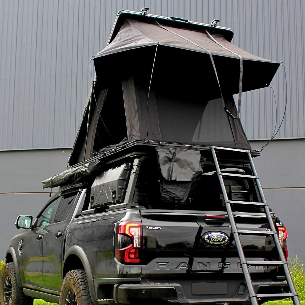 Cobra 4x4 Premium Summit 145 Low Profile Roof Top Triangle Tent Aluminium Alloy Hardshell 3 Person 320G Poly Cotton Ladder
