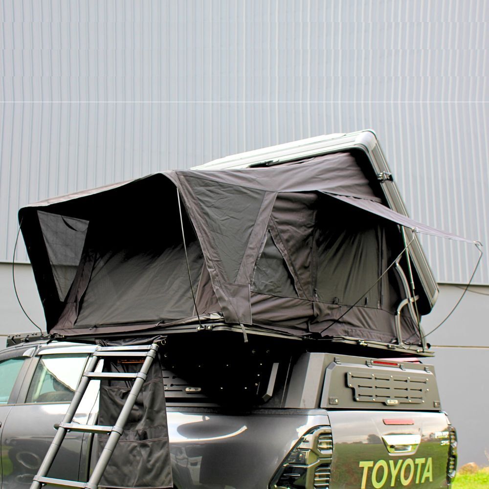Cobra 4x4 Premium Summit 190 Roof Top Folding Tent Aluminium Alloy Hardshell 3 - 4 Person 320G Polycotton Canvas Ladder Ram Silverado F150 Single cab
