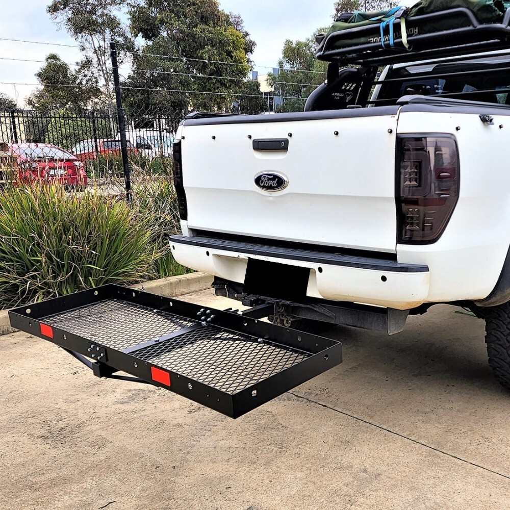 Flat Tow Hitch Cargo Rack Foldable Black Powder Coated Steel Tow Bar