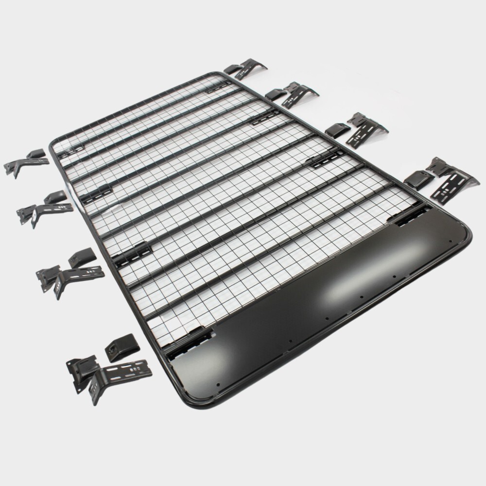 220cm x 125cm Flat Roof Rack Rain Gutter Mounts Black Powder Coated