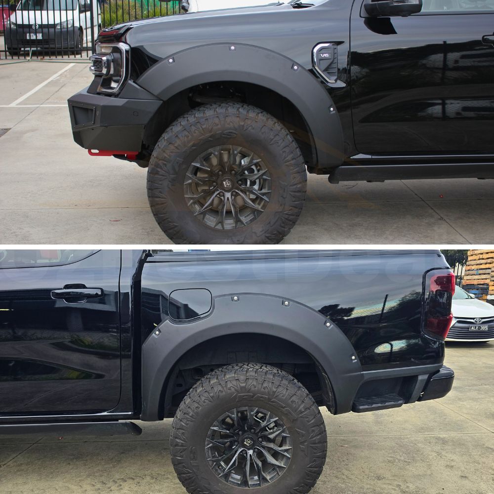 Matte Black PS Style T9 Fender Flares Suits Ford Ranger Next Gen 2022 +  MY22 Dual Cab