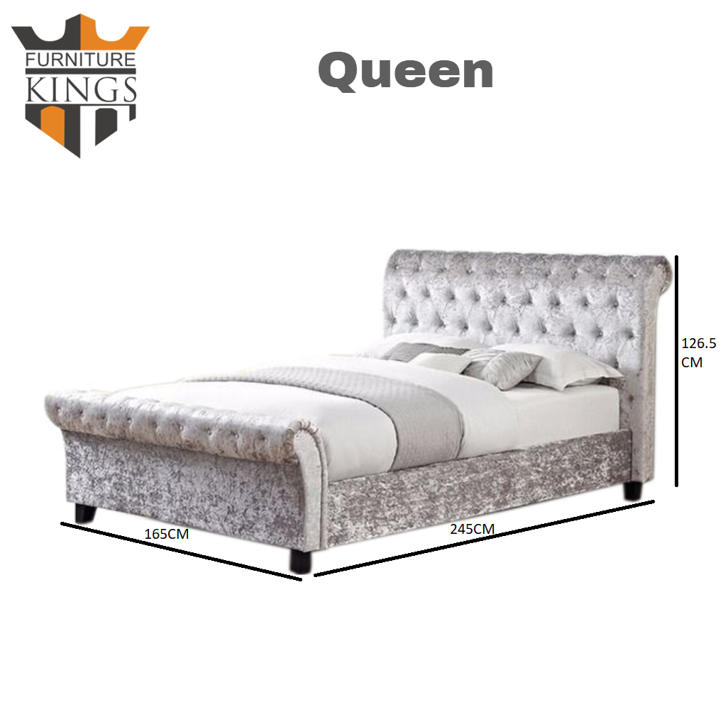 Queen King Bed Frame Velvet Fabric Grey, King Size Bed No Credit Check