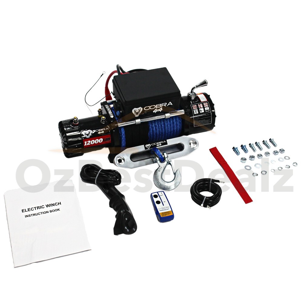 Cobra 4x4 12000 lbs 3 Stage Planetary Gear Electric Winch 12V 26m Synthetic  Rope Wireless Remote 4wd