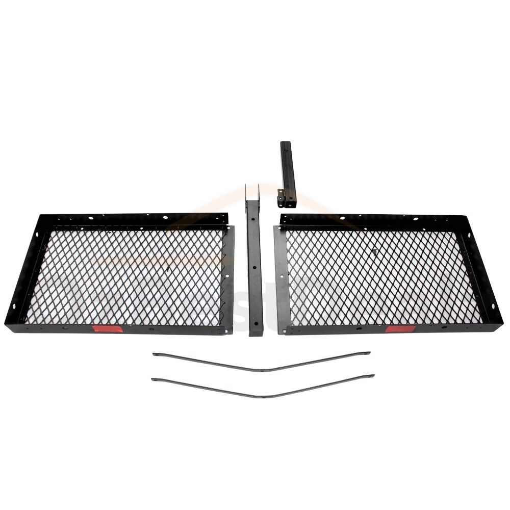 Flat Tow Hitch Cargo Rack Foldable Black Powder Coated Steel Tow Bar Rear Luggage Carrier Basket