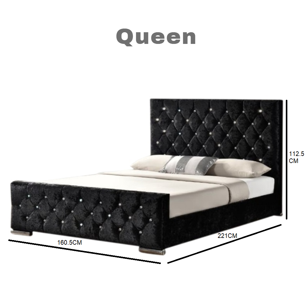 Queen King Bed Frame Velvet Fabric, Studded Bed Frame Queen