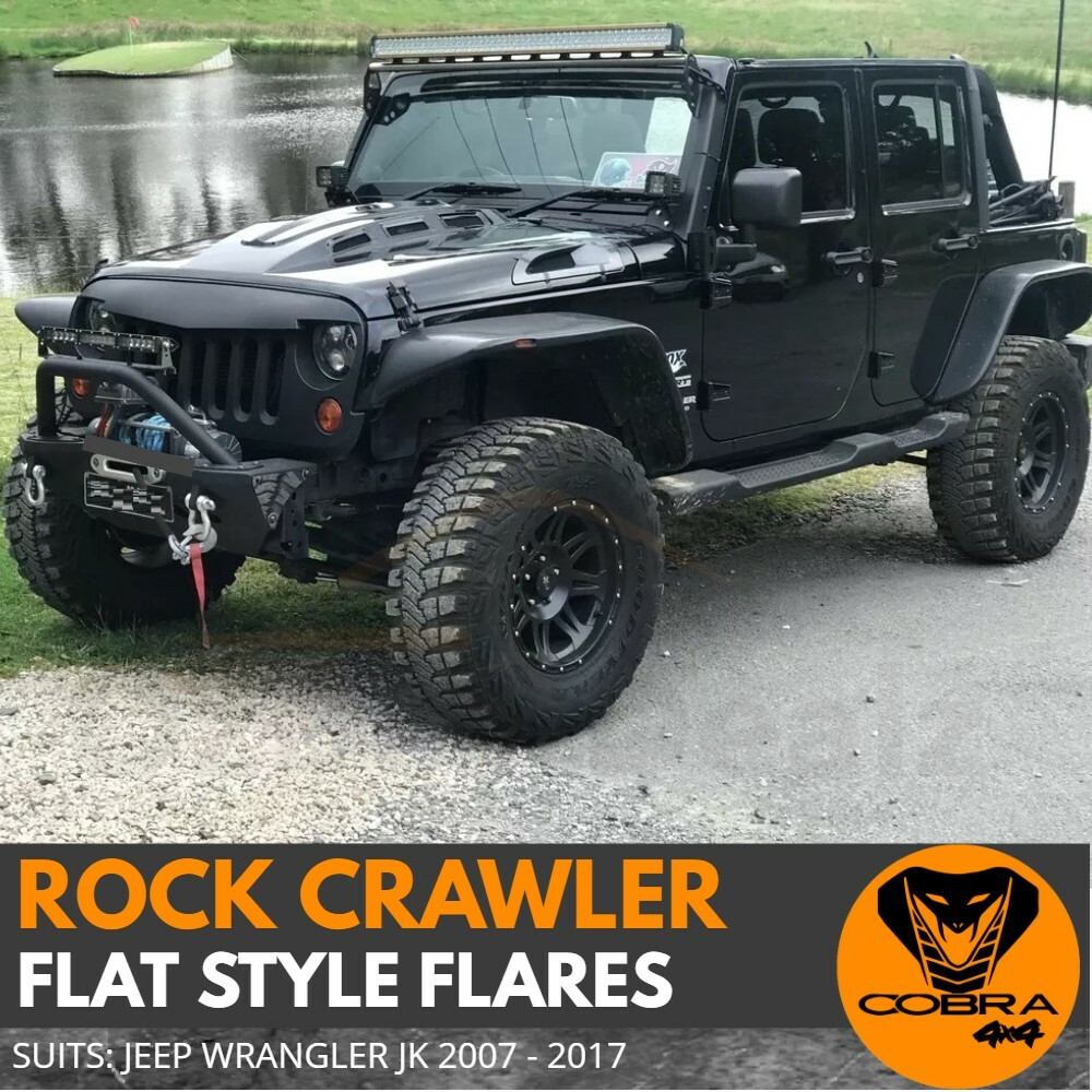 JEEP WRANGLER JK 07-17 FLAT STYLE FENDER FLARES / GUARD WHEEL ARCH BLACK 4  door