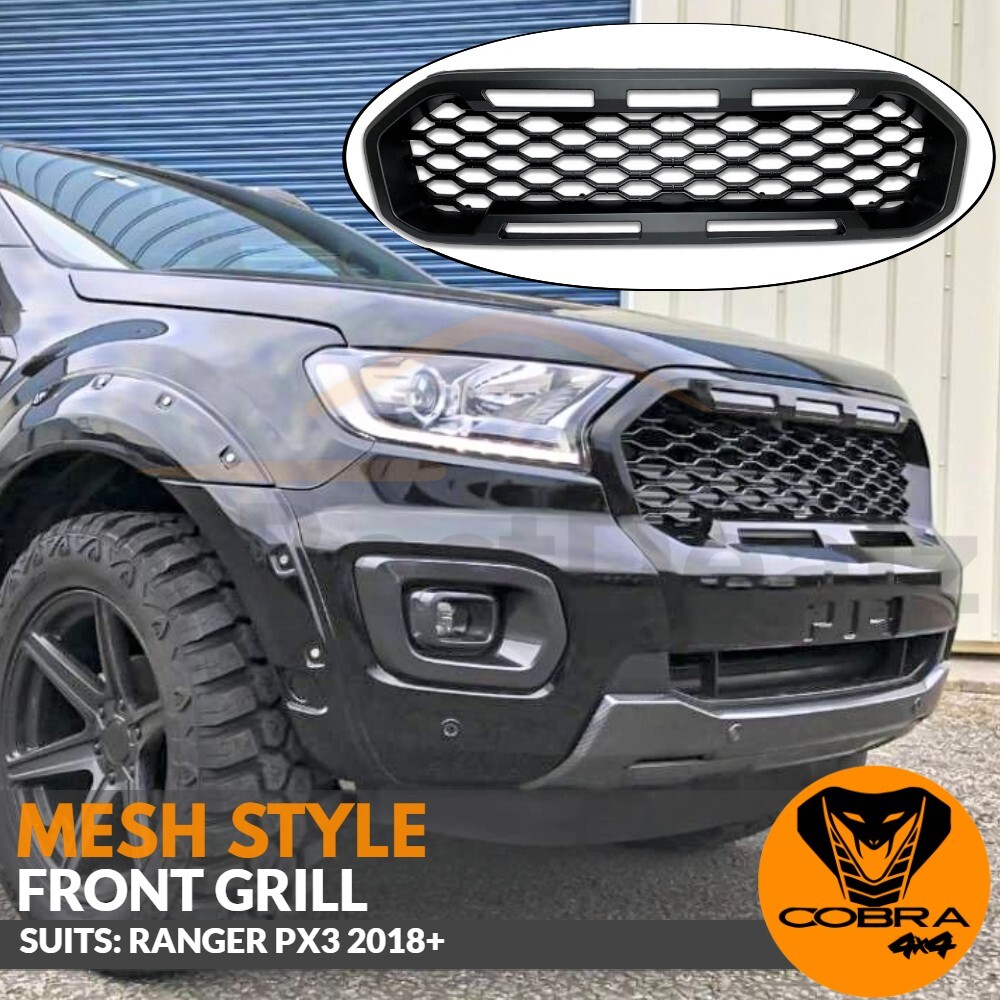 Front Mesh Grill To Suit Ford Ranger Matte Black Px3 2018 2021 Xls Xlt