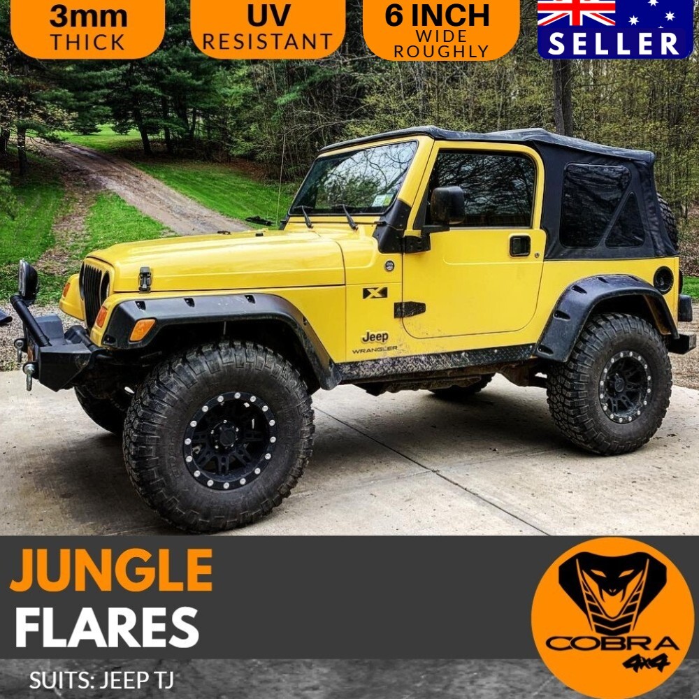 JEEP WRANGLER TJ 1996-2006 POCKET STYLE MATTE BLACK FENDER FLARES JUNGLE  GUARD